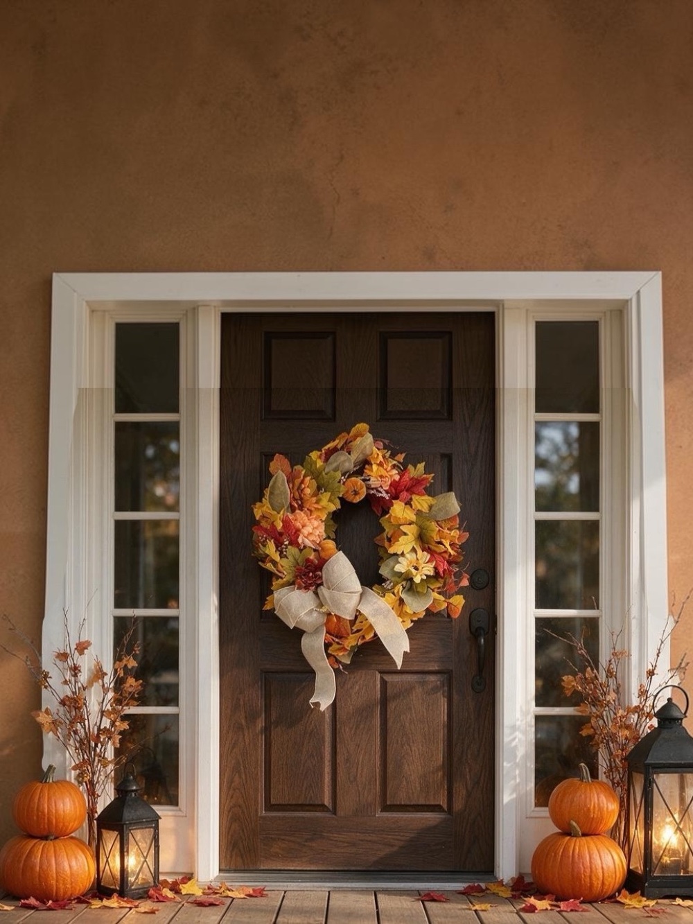 Misspin.22” Autumn Harvest Fall Wreath with Burlap Bow - Home Holiday